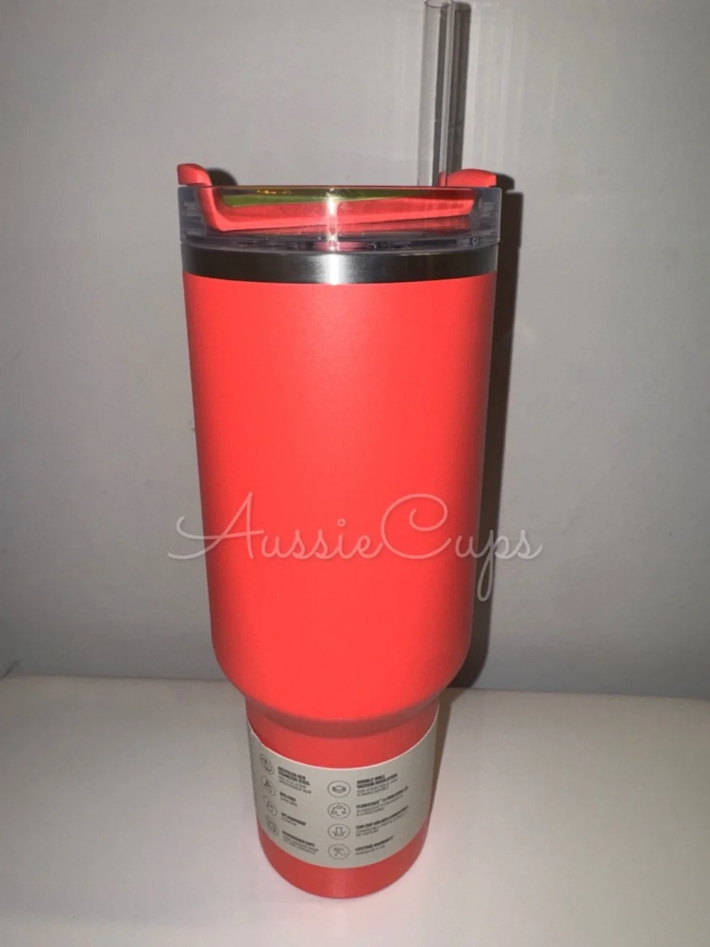 Stanley Hibiscus 40 oz Quencher 40oz Tumbler - Coral with Lime Logo, small flaws - Picture 6 of 10